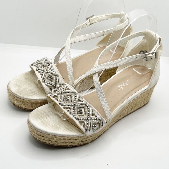 Next Cream Beaded Espadrille Wedge Strappy Sandals UK Size 4 - Picture 3 of 8